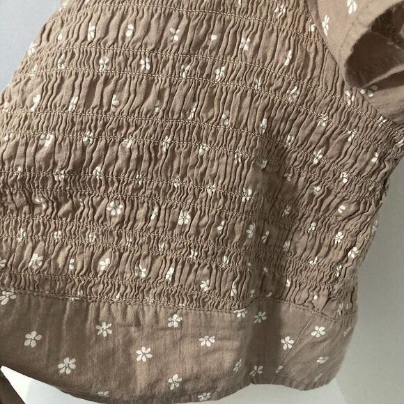 American Eagle Womens Large Crop Top Brown White Floral Boho Smocked Tie Front - Picture 6 of 8